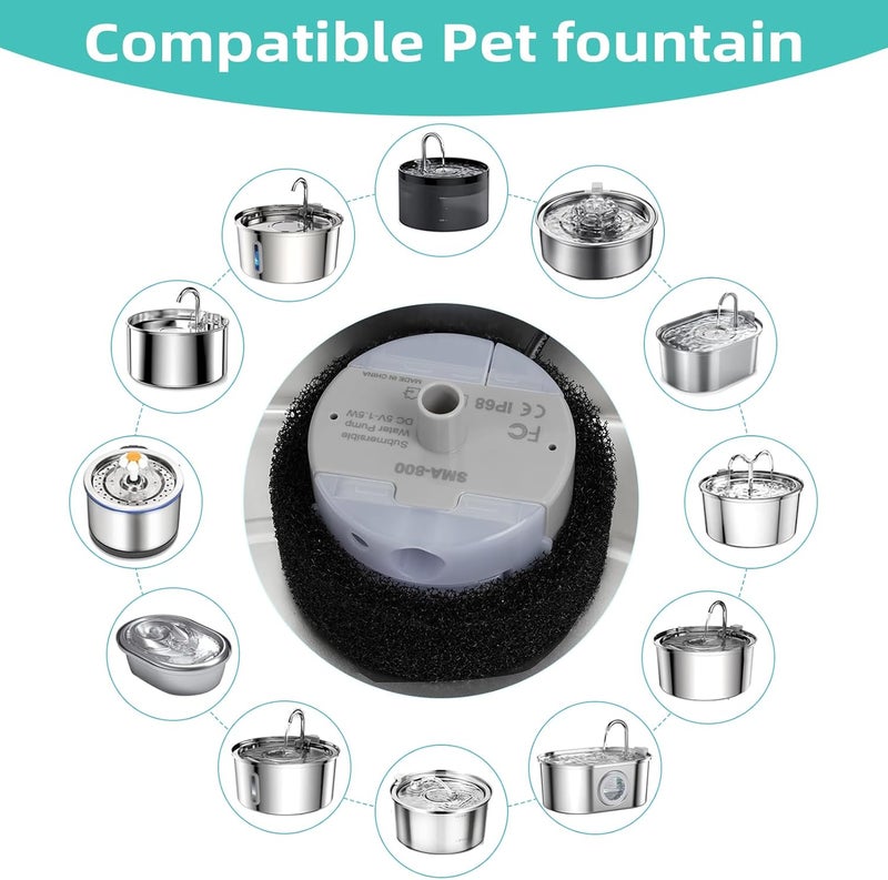 ONECUTE Ultra-Quiet Replacement Pump for Stainless Steel Cat Water Fountains - SMA-800 Motor - Safe and Easy to Clean with Low Voltage DC 5V and USB Cable (Pump) (Bottom Pump+Brush) - Image 2